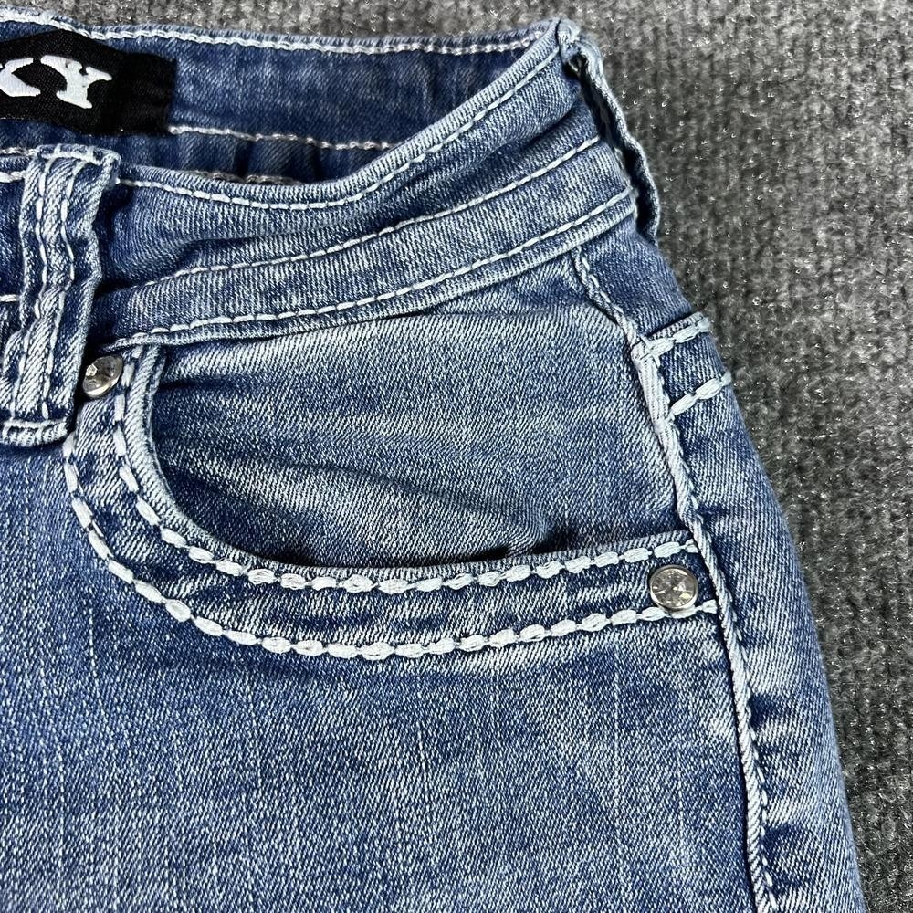 SKY Flared Jeans Women's 4 Blue Denim Embroidered Western Rhinestones Workwear - Picture 11 of 16